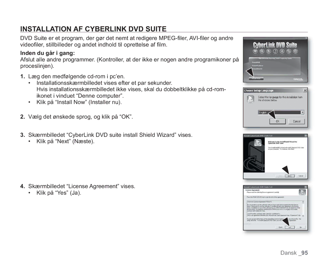 Samsung VP-HMX20C/XEE, VP-HMX20C/EDC manual Installation AF Cyberlink DVD Suite 