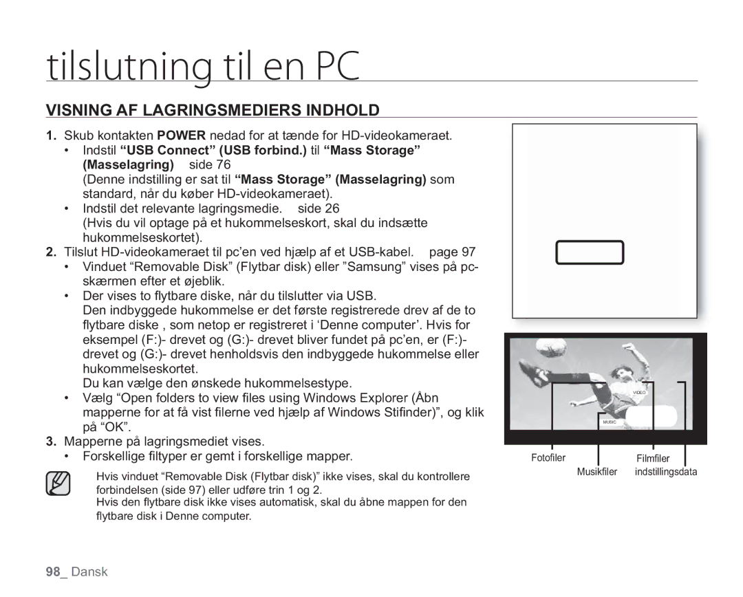 Samsung VP-HMX20C/EDC, VP-HMX20C/XEE manual Visning AF Lagringsmediers Indhold 