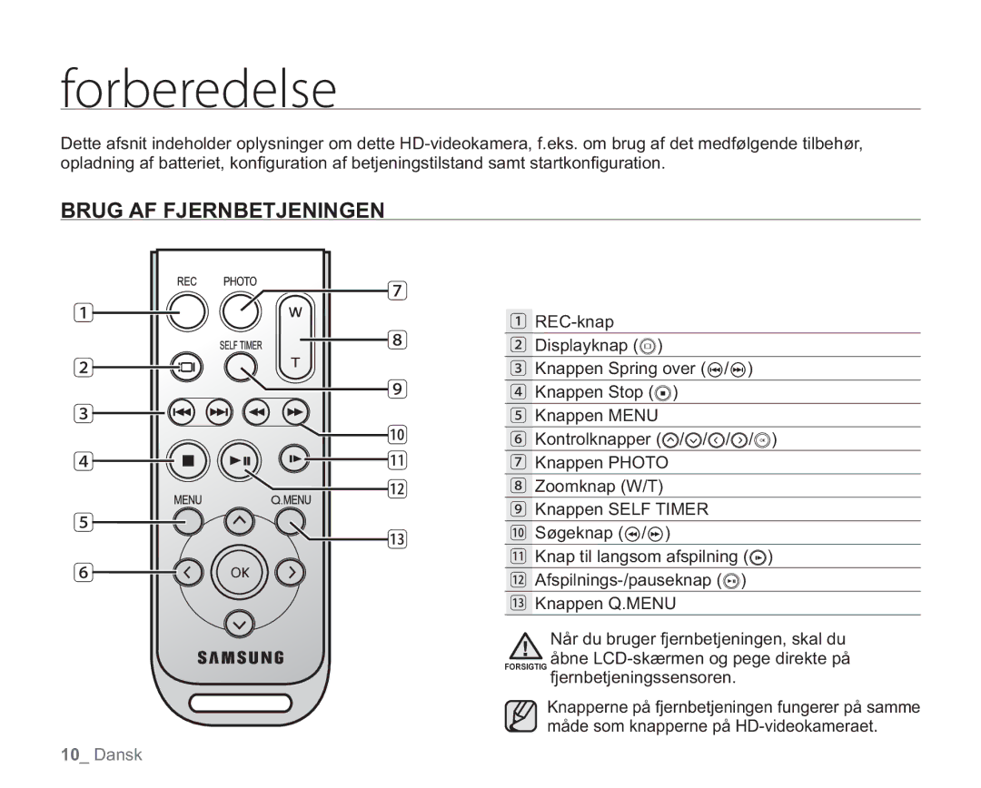 Samsung VP-HMX20C/EDC, VP-HMX20C/XEE manual Gpscfsfefmtf, Brug AF Fjernbetjeningen 