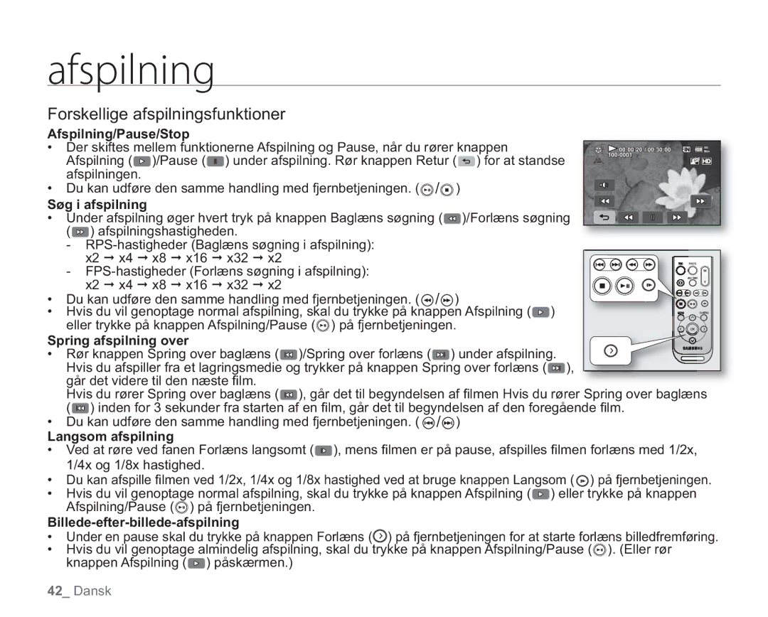 Samsung VP-HMX20C/EDC, VP-HMX20C/XEE manual Forskellige afspilningsfunktioner 