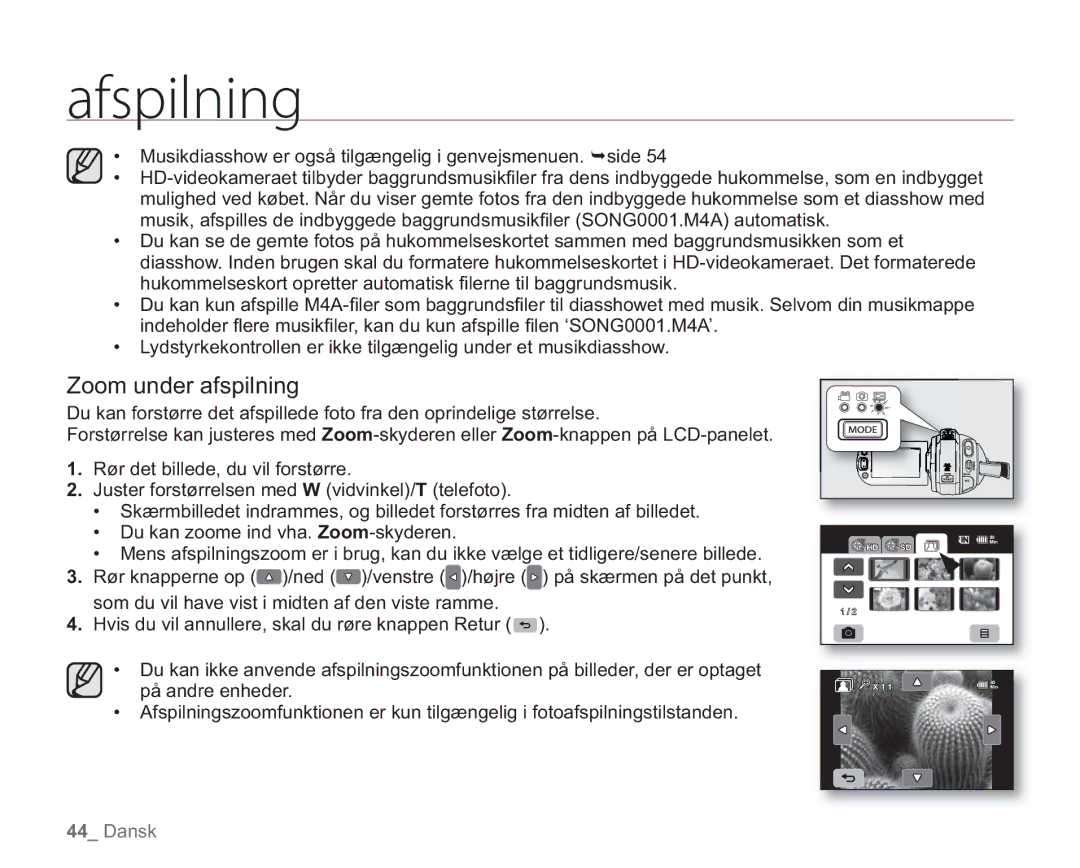 Samsung VP-HMX20C/EDC, VP-HMX20C/XEE manual Zoom under afspilning 