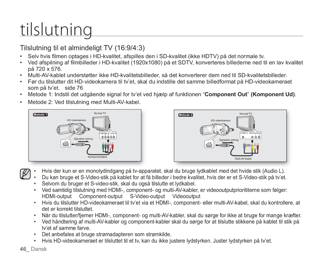 Samsung VP-HMX20C/EDC, VP-HMX20C/XEE manual Tilslutning til et almindeligt TV 169/43 