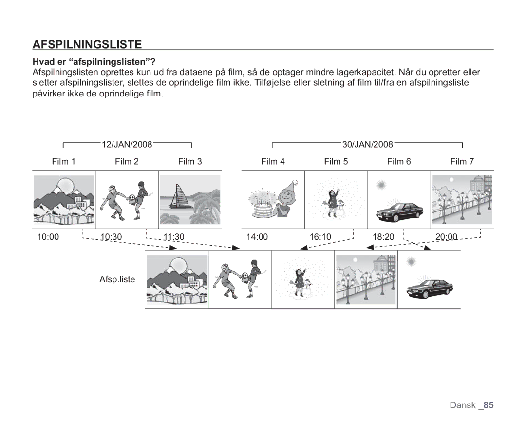 Samsung VP-HMX20C/XEE, VP-HMX20C/EDC manual Afspilningsliste, Hvad er afspilningslisten? 