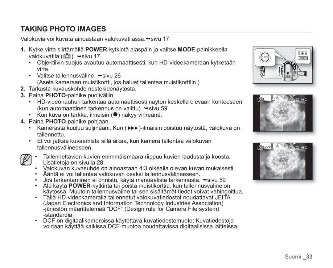 Samsung VP-HMX20C/XEE, VP-HMX20C/EDC manual Taking Photo Images 