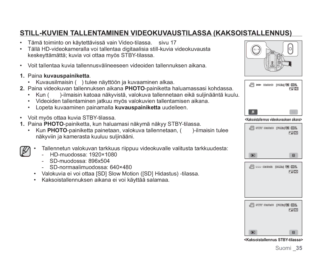 Samsung VP-HMX20C/XEE, VP-HMX20C/EDC manual Kaksoistallennus STBY-tilassa 