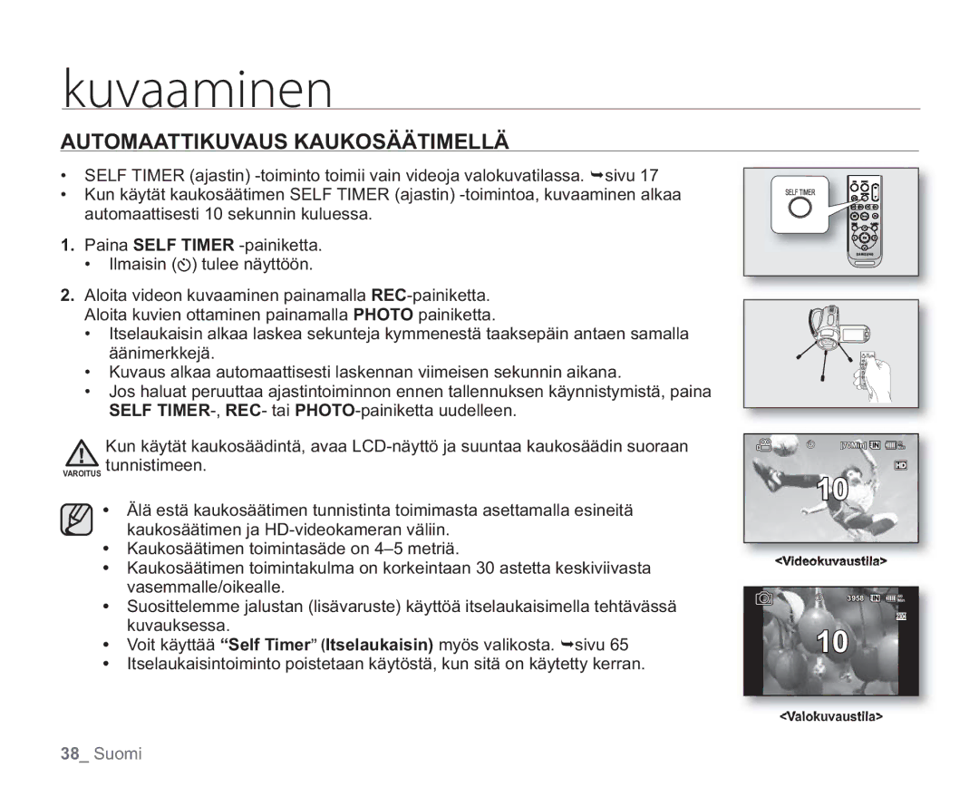 Samsung VP-HMX20C/EDC, VP-HMX20C/XEE manual Automaattikuvaus Kaukosäätimellä 