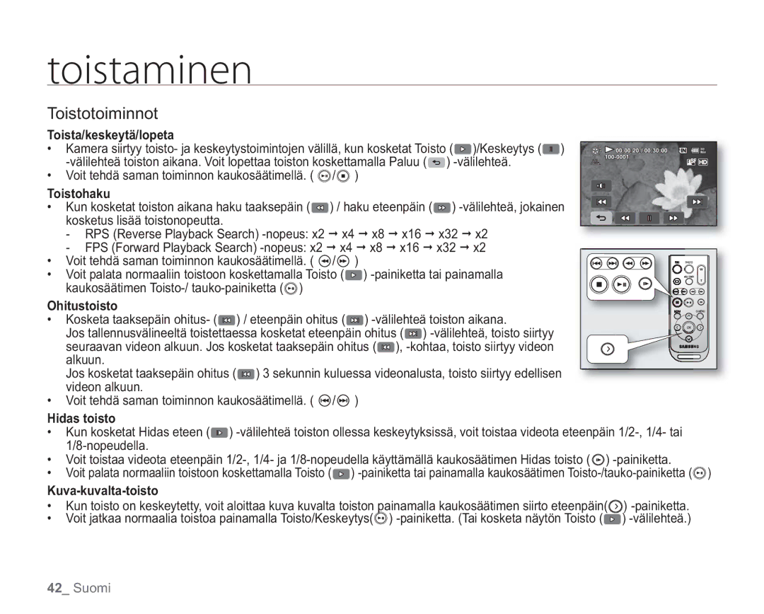 Samsung VP-HMX20C/EDC, VP-HMX20C/XEE manual Toistotoiminnot 