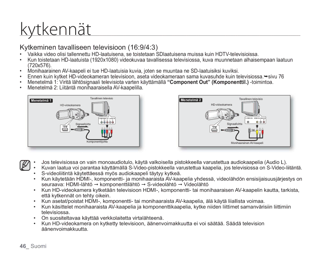 Samsung VP-HMX20C/EDC, VP-HMX20C/XEE manual Kytkeminen tavalliseen televisioon 169/43 