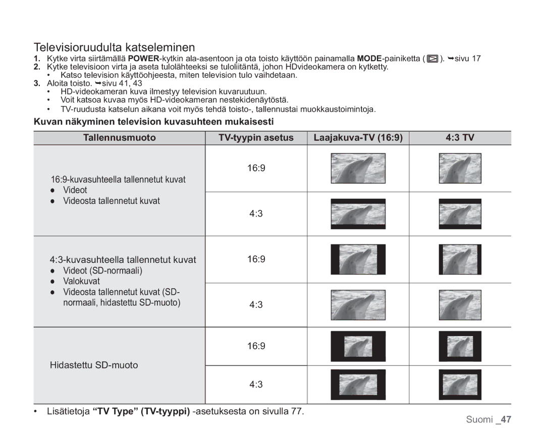 Samsung VP-HMX20C/XEE, VP-HMX20C/EDC manual Televisioruudulta katseleminen 