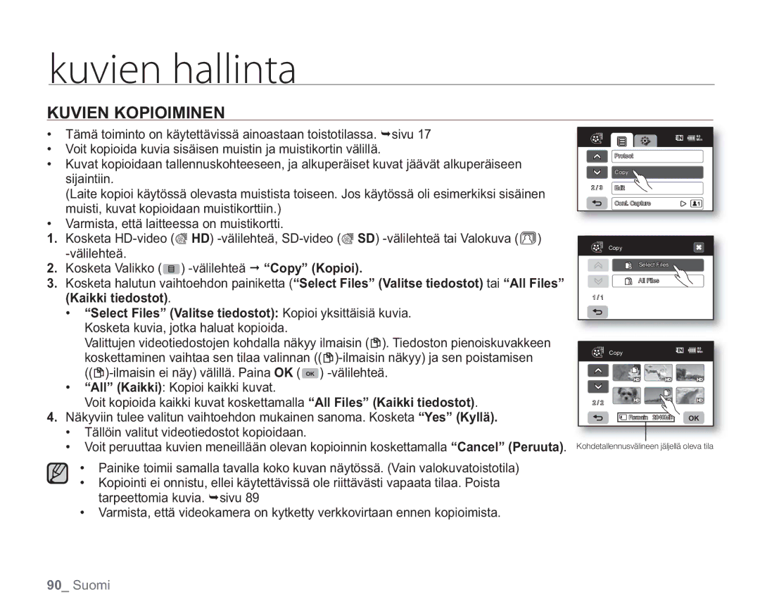 Samsung VP-HMX20C/EDC, VP-HMX20C/XEE manual Kuvien Kopioiminen 