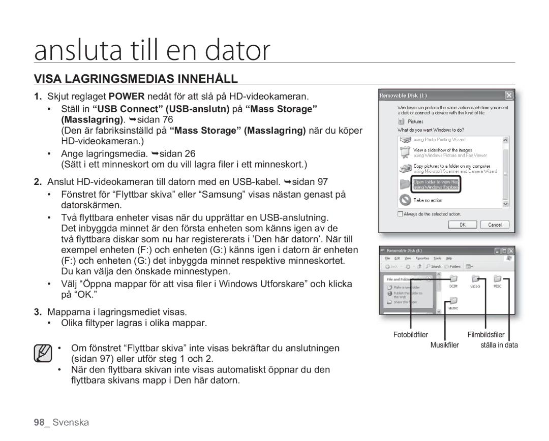 Samsung VP-HMX20C/EDC, VP-HMX20C/XEE manual Visa Lagringsmedias Innehåll 