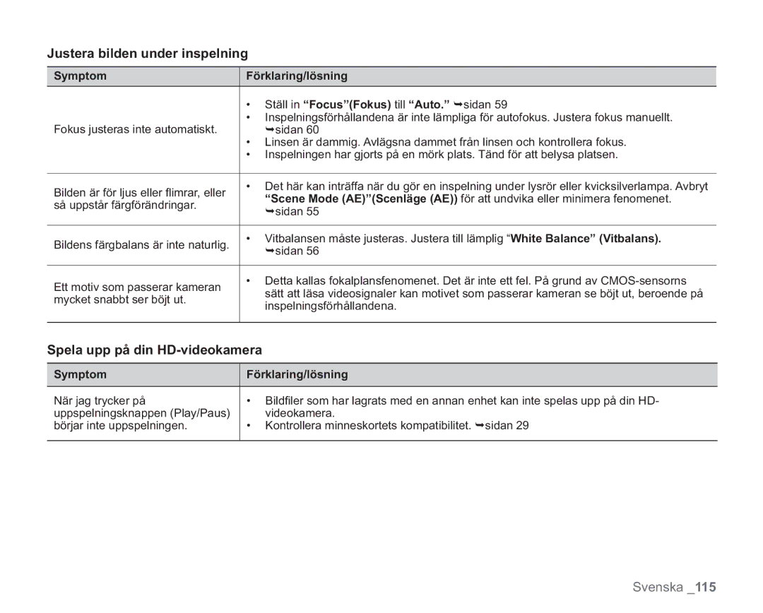 Samsung VP-HMX20C/XEE, VP-HMX20C/EDC manual Justera bilden under inspelning, Spela upp på din HD-videokamera 