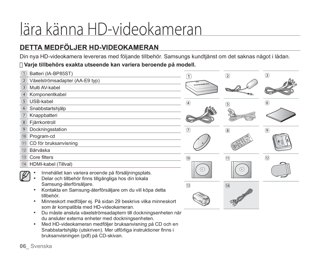 Samsung VP-HMX20C/EDC, VP-HMX20C/XEE manual MêsbLêoob%Wjefplbnfsbo, Detta Medföljer HD-VIDEOKAMERAN 