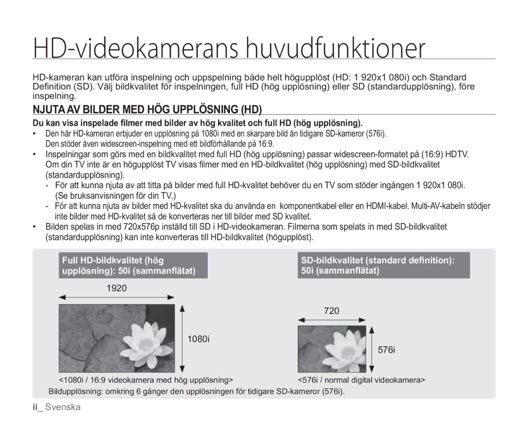 Samsung VP-HMX20C/EDC, VP-HMX20C/XEE manual WjefplbnfsbotIvwvegvolujpofs, Njuta AV Bilder MED HÖG Upplösning HD 