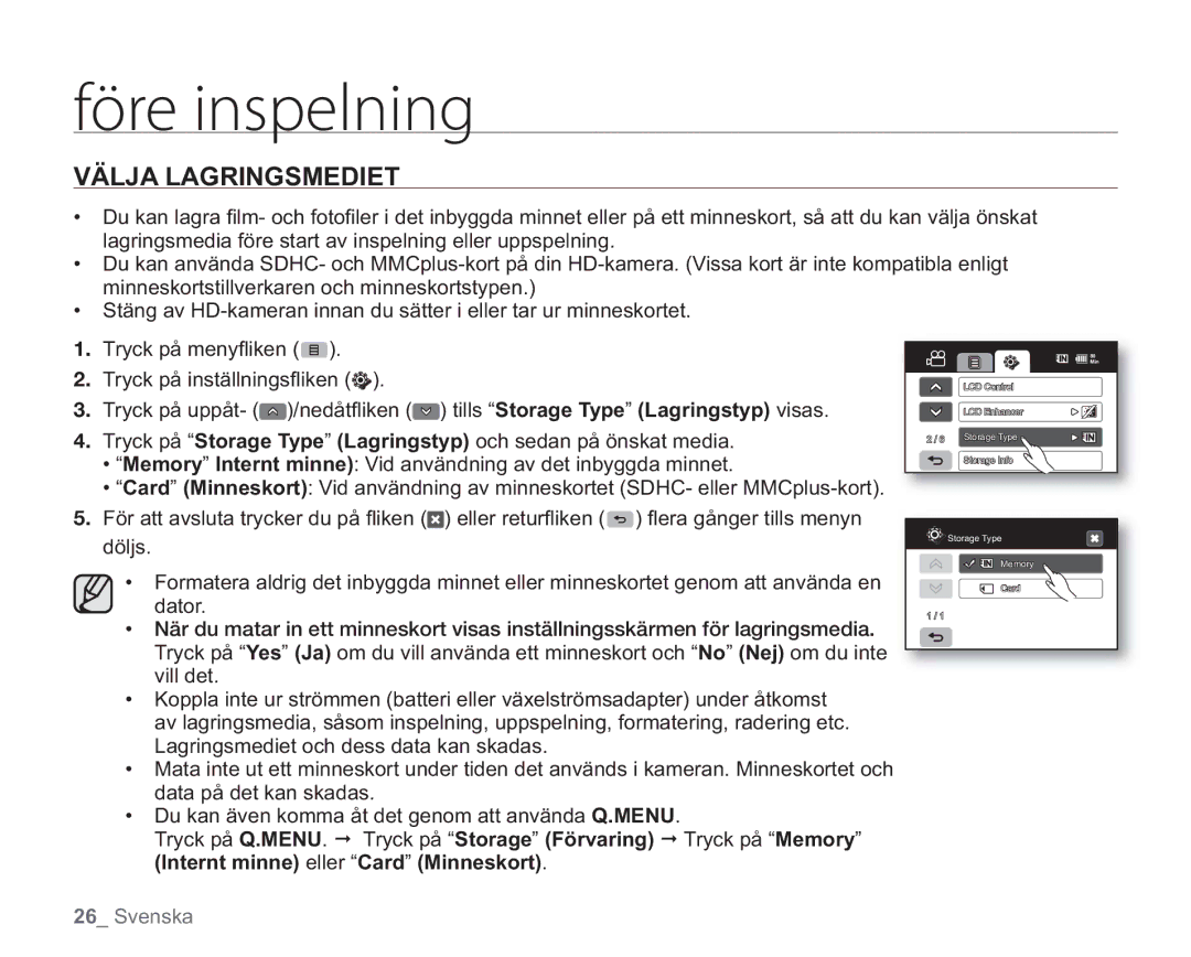 Samsung VP-HMX20C/EDC, VP-HMX20C/XEE manual GúsfJotqfmojoh, Välja Lagringsmediet 