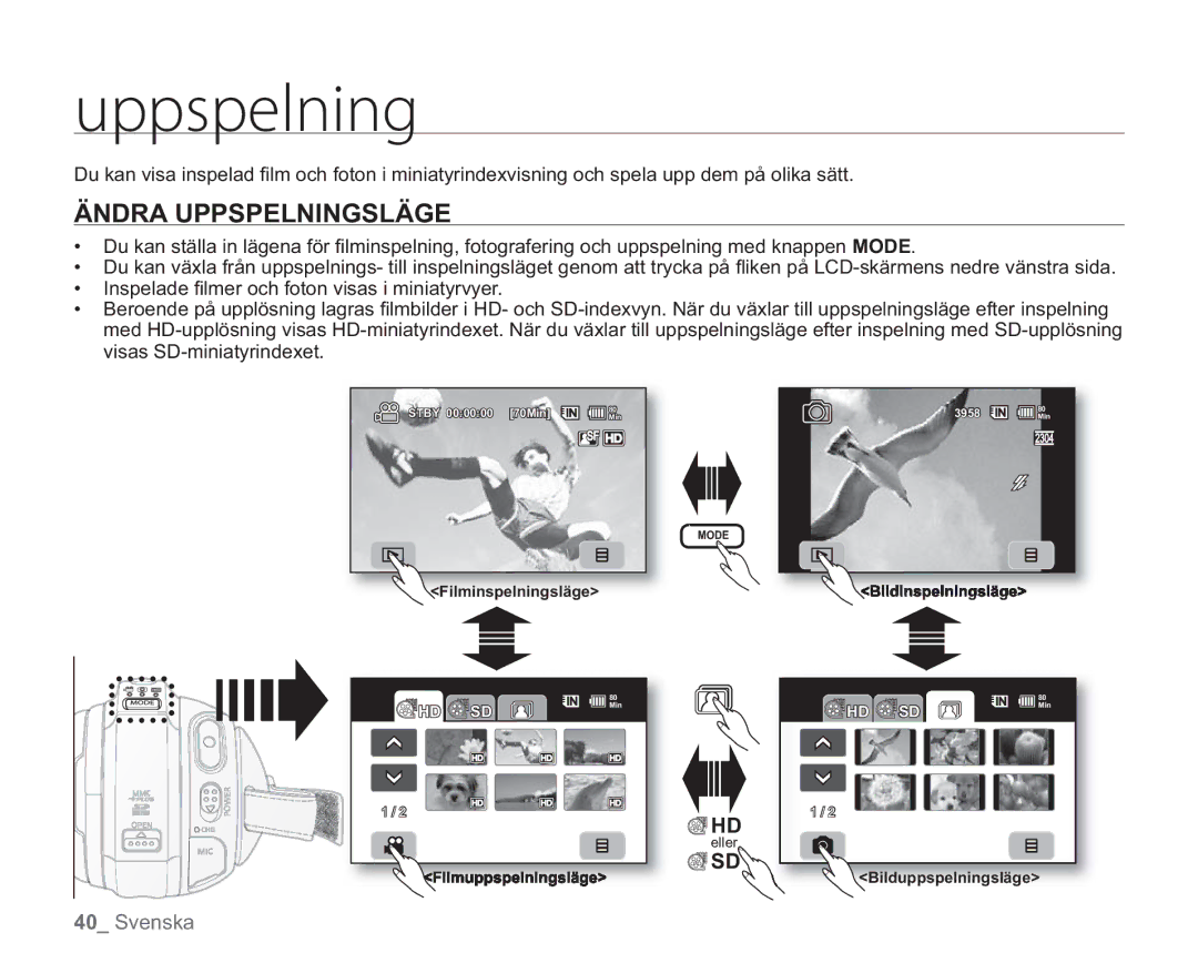 Samsung VP-HMX20C/EDC, VP-HMX20C/XEE manual Vqqtqfmojoh, Ändra Uppspelningsläge 