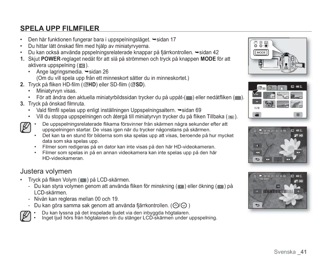 Samsung VP-HMX20C/XEE, VP-HMX20C/EDC manual Spela UPP Filmfiler, Justera volymen 