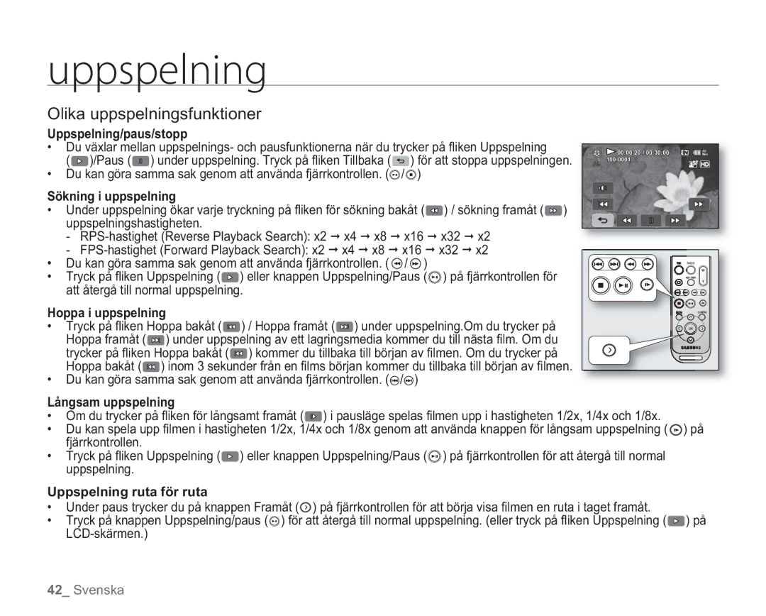 Samsung VP-HMX20C/EDC, VP-HMX20C/XEE manual Olika uppspelningsfunktioner 