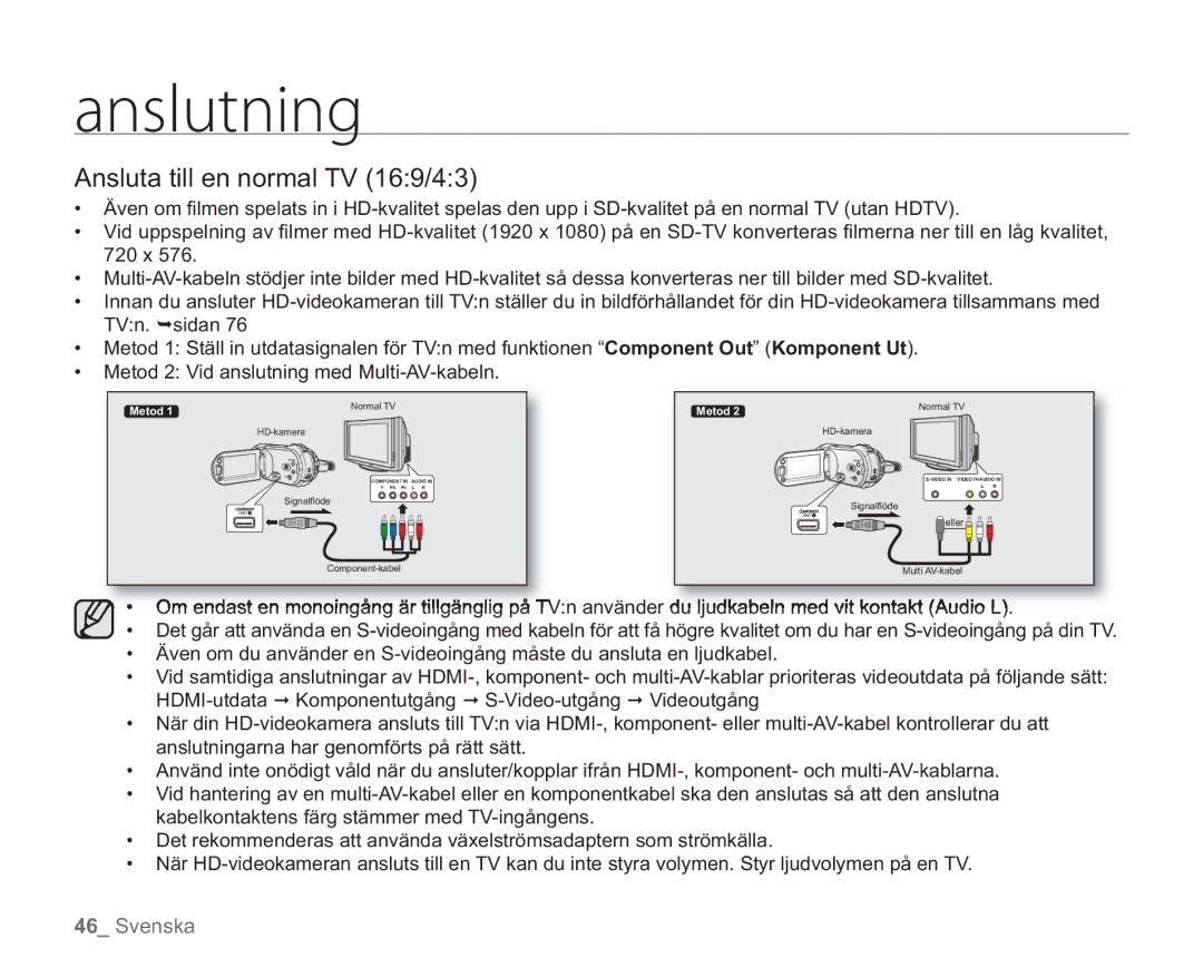 Samsung VP-HMX20C/EDC, VP-HMX20C/XEE manual Ansluta till en normal TV 169/43 