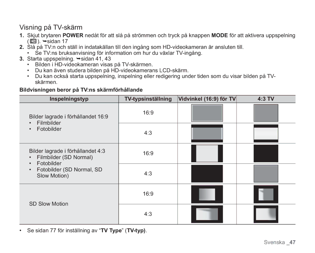 Samsung VP-HMX20C/XEE, VP-HMX20C/EDC manual Visning på TV-skärm, 43 TV 