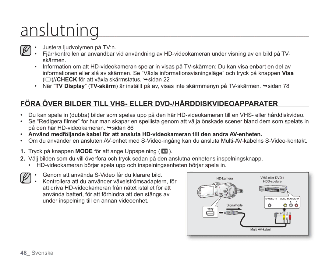 Samsung VP-HMX20C/EDC, VP-HMX20C/XEE manual Föra Över Bilder Till VHS- Eller DVD-/HÅRDDISKVIDEOAPPARATER 