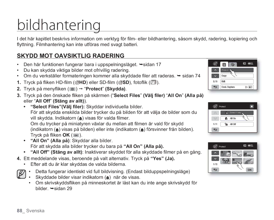 Samsung VP-HMX20C/EDC, VP-HMX20C/XEE manual Cjmeiboufsjoh, Skydd MOT Oavsiktlig Radering 