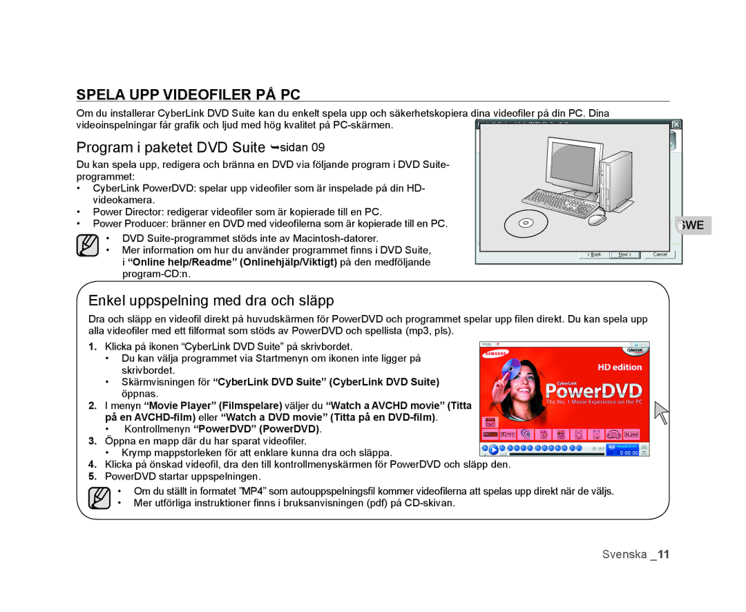 Samsung VP-HMX20C/XEE, VP-HMX20C/EDC manual Spela UPP Videofiler PÅ PC, Program i paketet DVD Suite sidan 