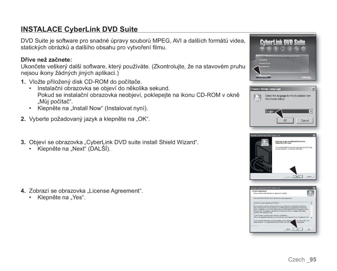 Samsung VP-HMX20C/XEU, VP-HMX20C/EDC manual Instalace CyberLink DVD Suite 