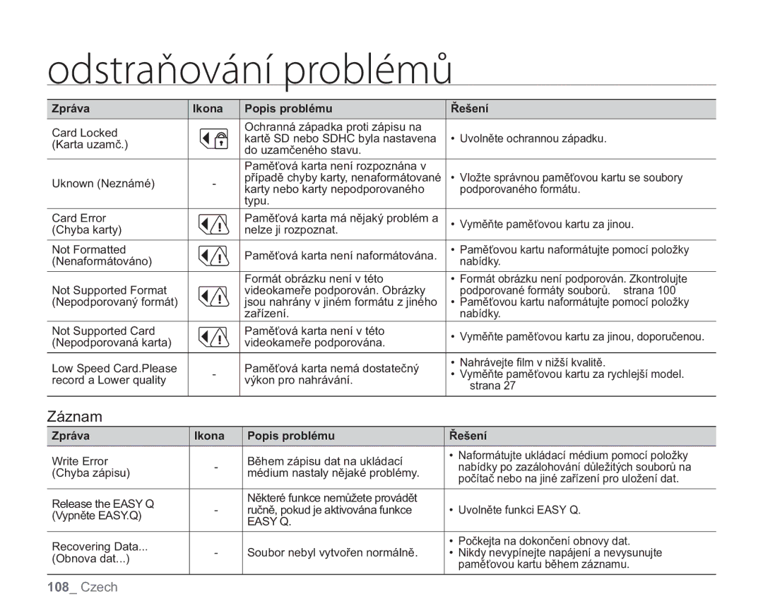 Samsung VP-HMX20C/EDC, VP-HMX20C/XEU manual Záznam 