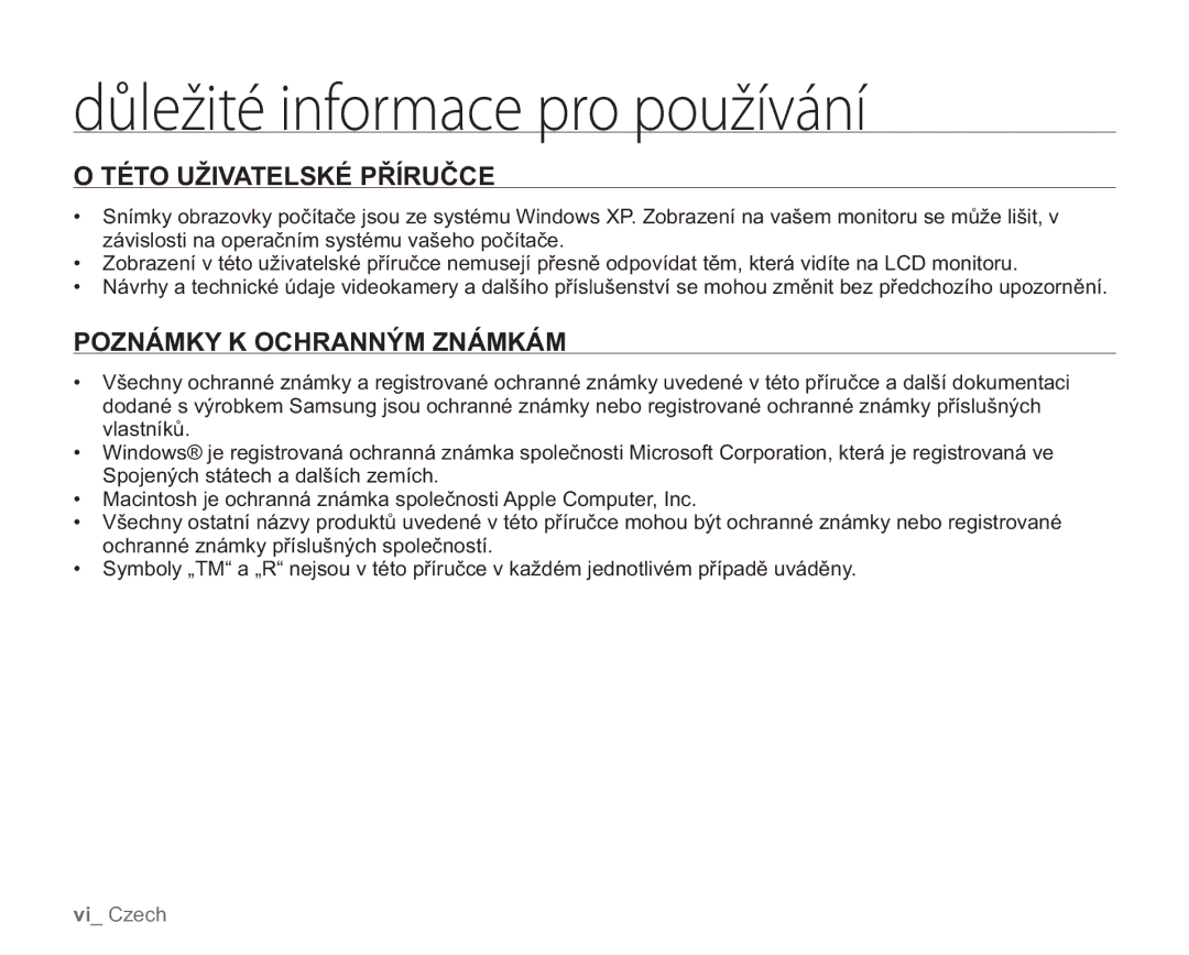 Samsung VP-HMX20C/EDC, VP-HMX20C/XEU manual Této Uživatelské Příručce, Poznámky K Ochranným Známkám 