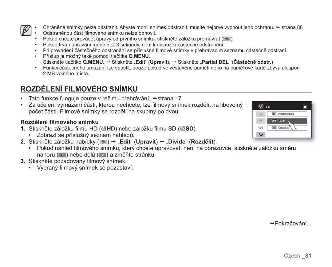 Samsung VP-HMX20C/XEU, VP-HMX20C/EDC Rozdělení Filmového Snímku, Počet částí. Filmové snímky se rozdělí na skupiny po dvou 