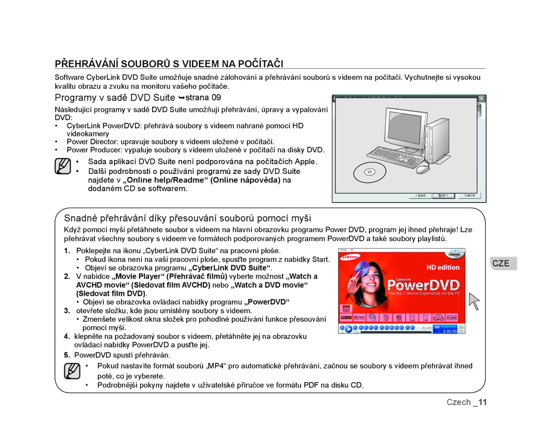 Samsung VP-HMX20C/XEU, VP-HMX20C/EDC manual Přehrávání Souborů S Videem NA Počítači 