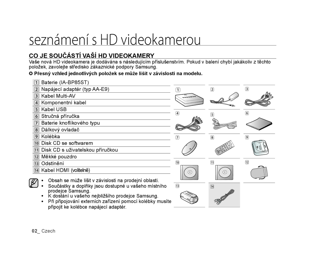 Samsung VP-HMX20C/EDC, VP-HMX20C/XEU manual Seznámení s HD videokamerou, CO JE Součástí Vaší HD Videokamery 