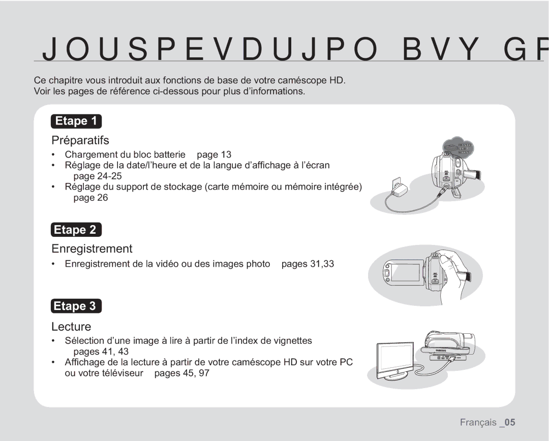 Samsung VP-HMX20C/EDC manual Préparatifs, Enregistrement, Lecture 