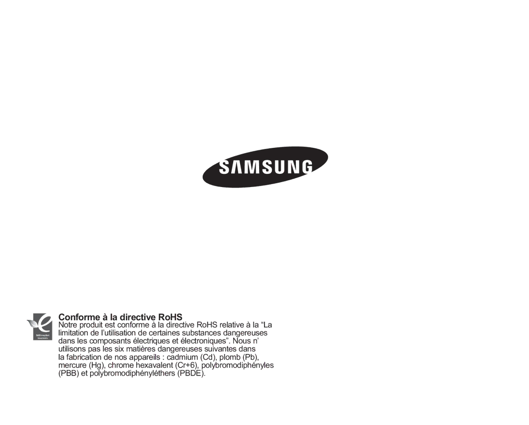 Samsung VP-HMX20C/EDC manual Conforme à la directive RoHS 