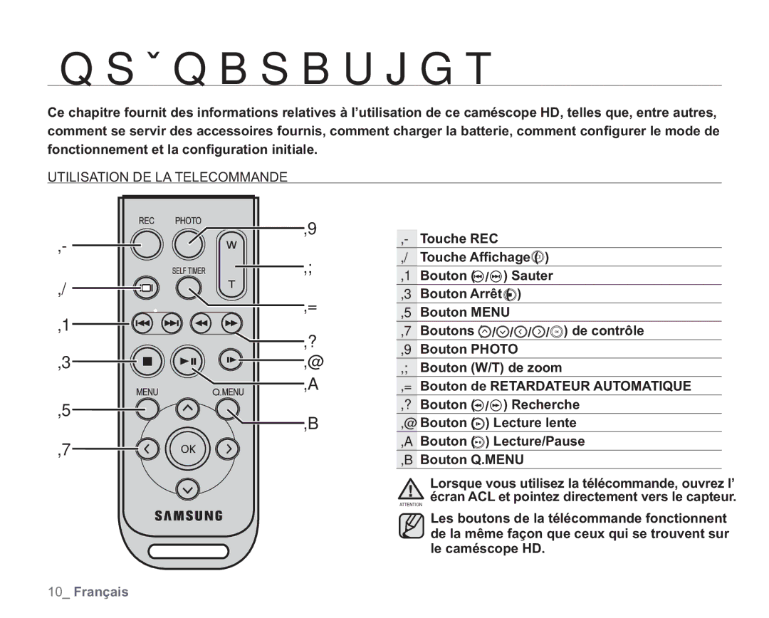 Samsung VP-HMX20C/EDC manual Qsïqbsbujgt, Utilisation DE LA Telecommande 