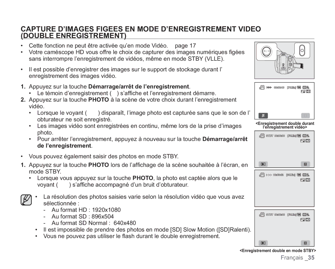 Samsung VP-HMX20C/EDC manual Appuyez sur la touche Démarrage/arrêt de l’enregistrement 