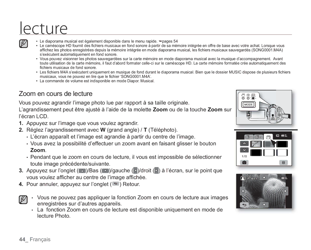 Samsung VP-HMX20C/EDC manual Zoom en cours de lecture 