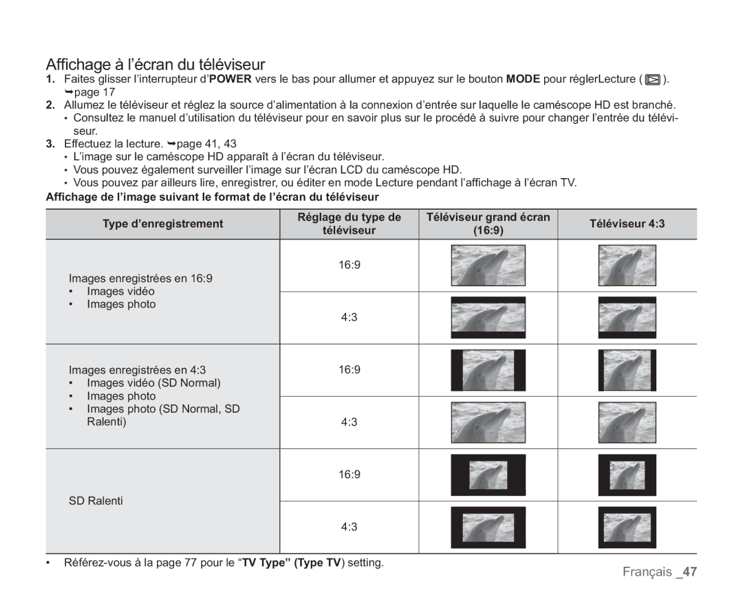 Samsung VP-HMX20C/EDC manual Afﬁchage à l’écran du téléviseur, Téléviseur 169 