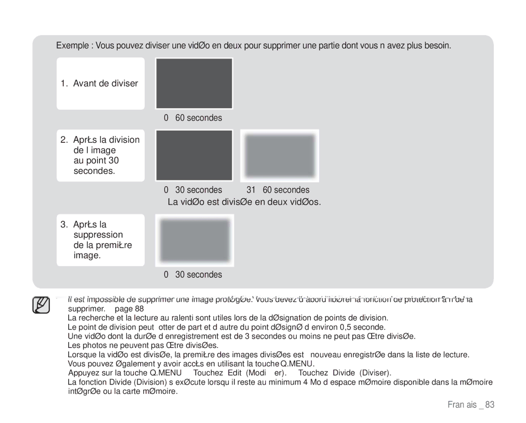 Samsung VP-HMX20C/EDC manual 31 à 60 secondes 