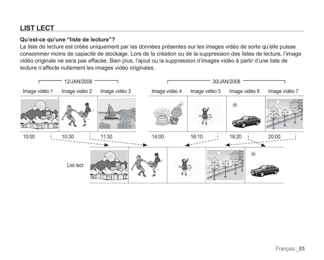 Samsung VP-HMX20C/EDC manual List Lect, Qu’est-ce qu’une liste de lecture? 