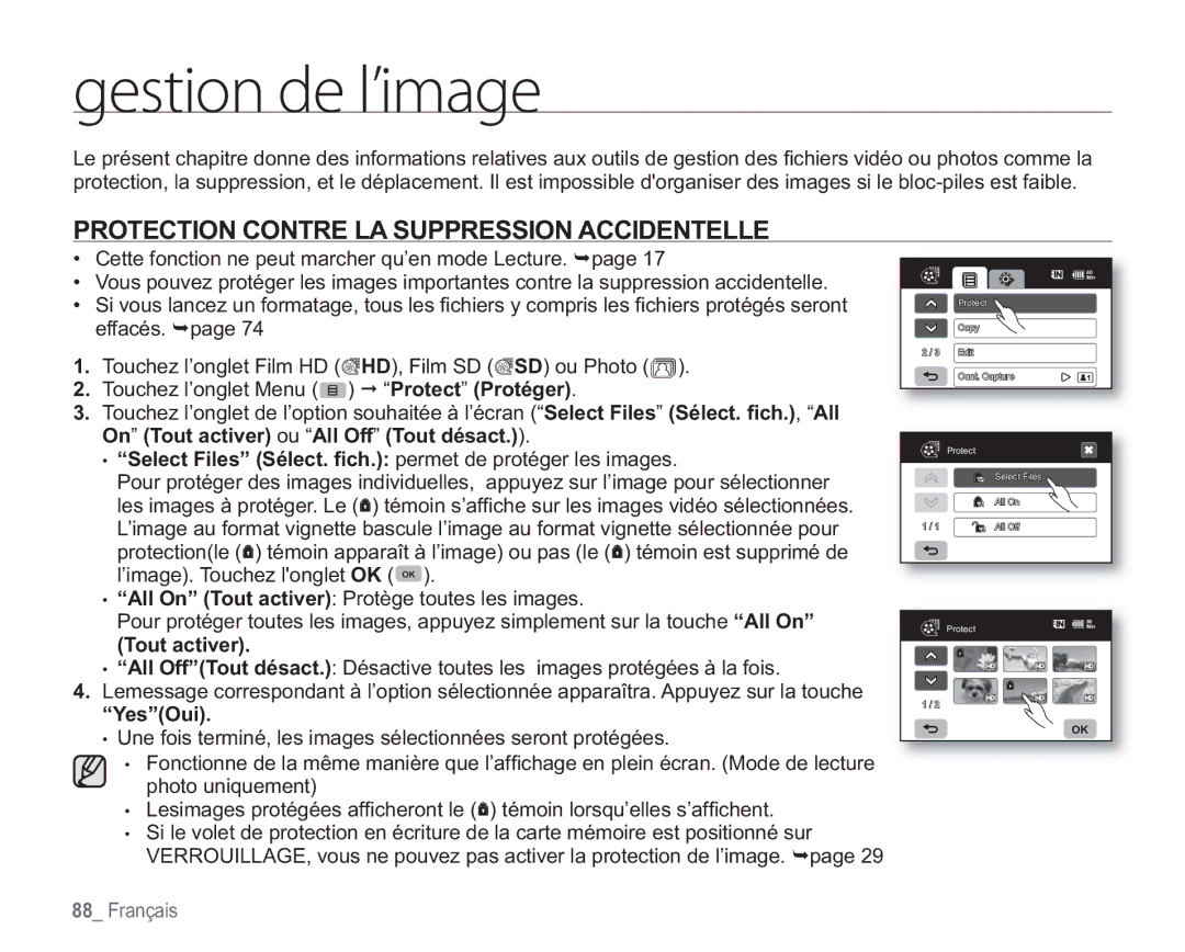 Samsung VP-HMX20C/EDC manual HftujpoEfMJnbhf, Protection Contre LA Suppression Accidentelle, YesOui 