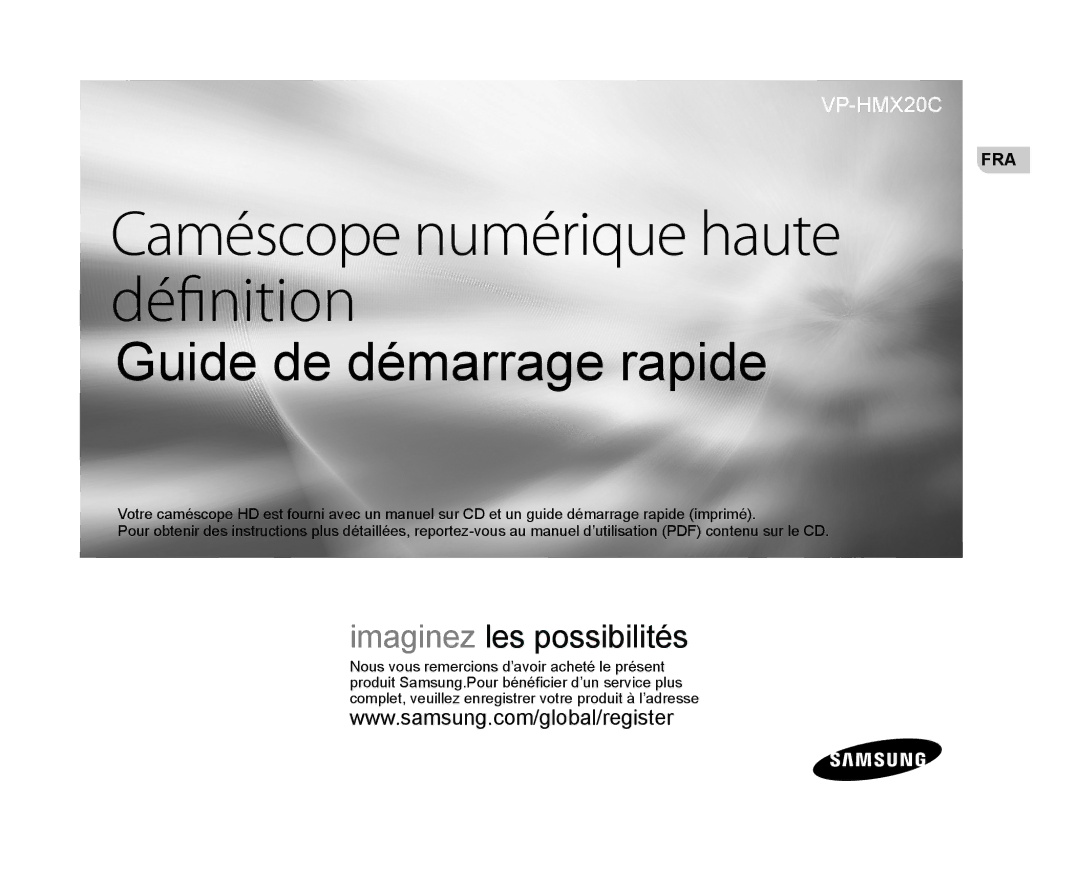 Samsung VP-HMX20C/EDC manual Caméscope numérique haute déﬁnition 