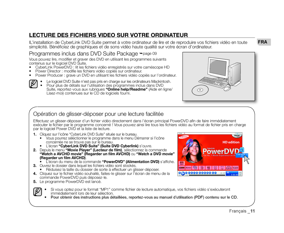 Samsung VP-HMX20C/EDC manual Lecture DES Fichiers Video SUR Votre Ordinateur 