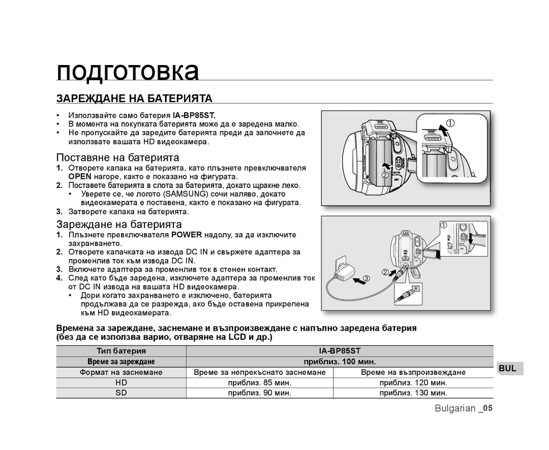 Samsung VP-HMX20C/EDC manual Подготовка, Зареждане НА Батерията 