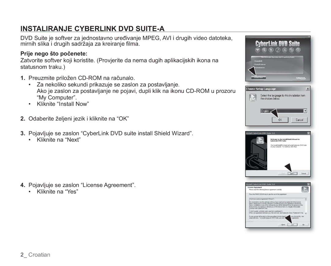 Samsung VP-HMX20C/EDC manual Instaliranje Cyberlink DVD SUITE-A, Prije nego što počenete 