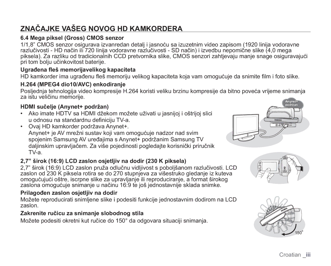 Samsung VP-HMX20C/EDC manual Značajke Vašeg Novog HD Kamkordera 