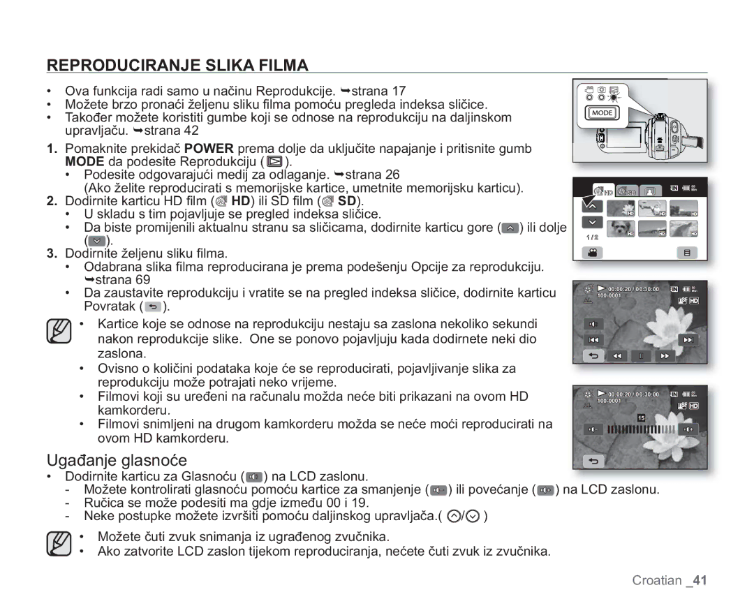 Samsung VP-HMX20C/EDC manual Reproduciranje Slika Filma, Ugađanje glasnoće 