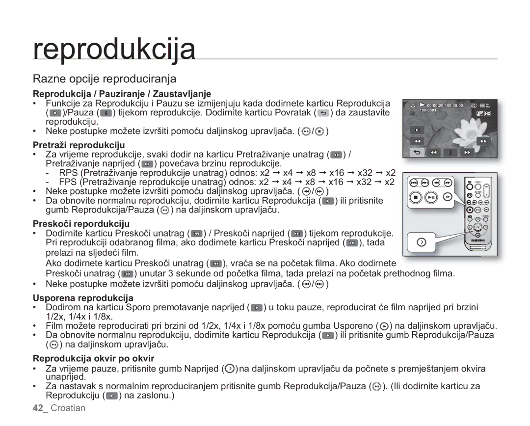 Samsung VP-HMX20C/EDC manual Razne opcije reproduciranja 