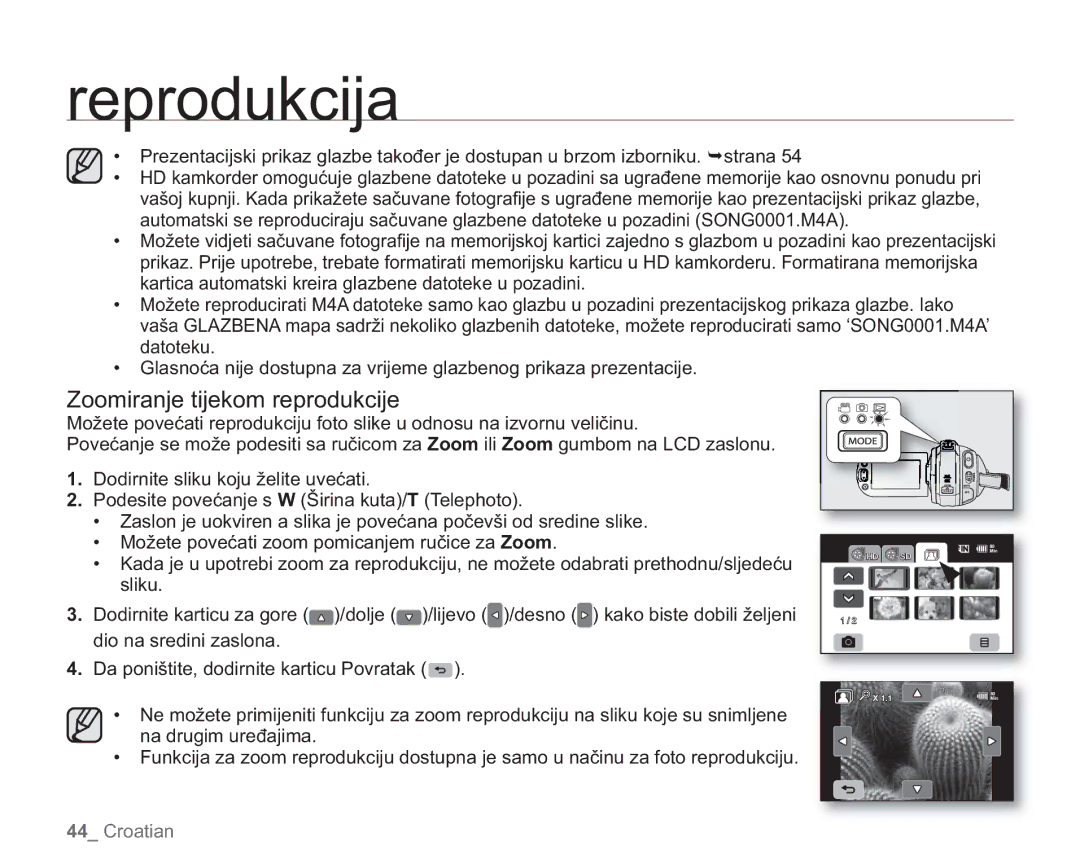 Samsung VP-HMX20C/EDC manual Zoomiranje tijekom reprodukcije 